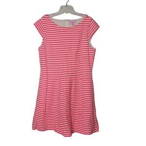 Lilly Pulitzer Briella Neon Pink stripe Boat Neck Dress cap Sleeve Size XL